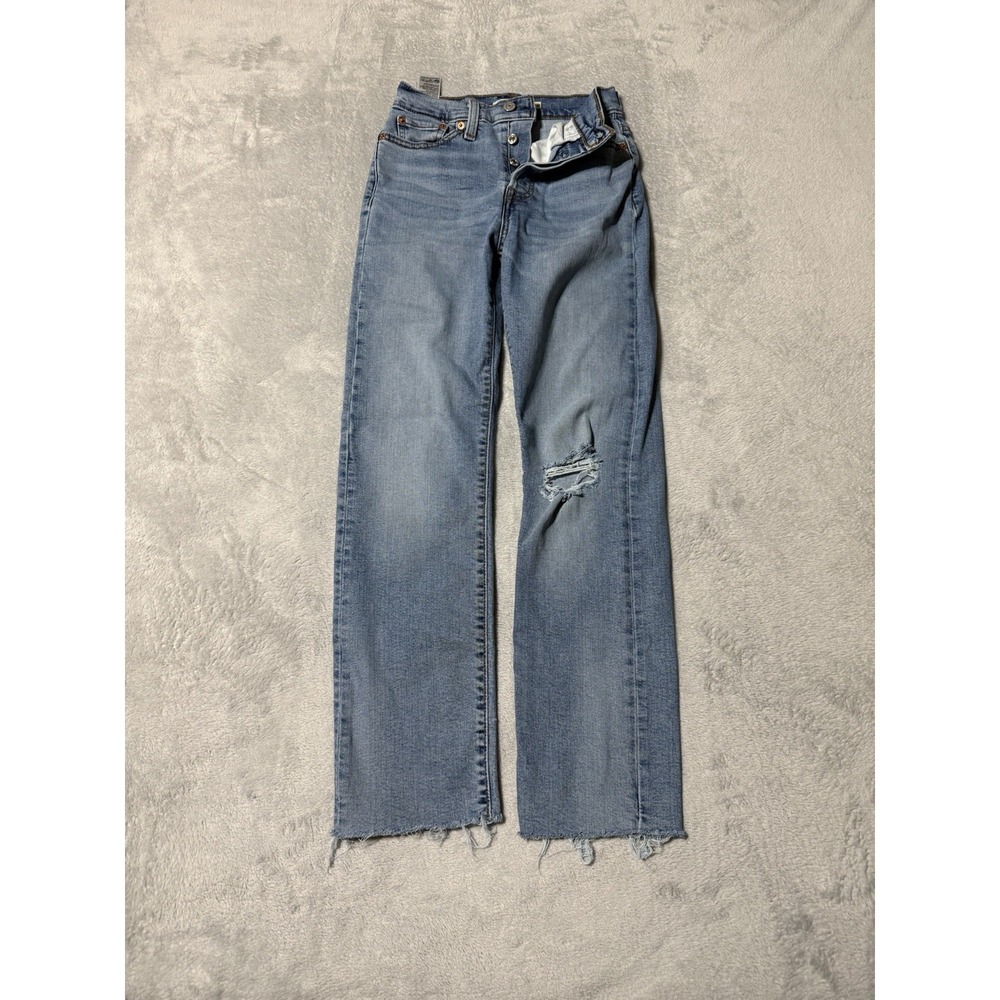 Levi's Wedgie Straight Jeans Womens 23‎ Button Fly Blue Fray Hem 23x26 *Flaws